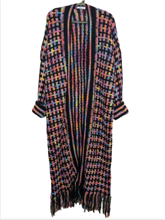 Double Take Sweaters - DOUBLE TAKE Boho Knit Duster Cardigan Fringe Oversized Plus 2XL Multicolor Y2K